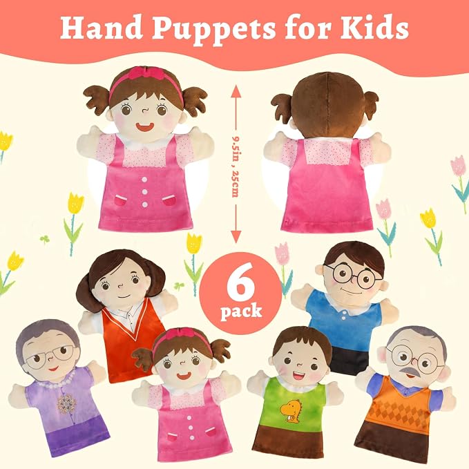 6 Pcs Family Hand Puppets for Kids 9.8 Inch Family Members Puppet Set Mom - Image 2