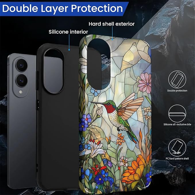 for Samsung Galaxy S25 Edge Case, Hummingbird Wildflower Stained Glass Pattern - Image 3