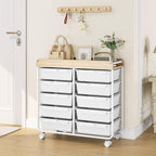 10 Drawers Rolling Cart with Wooden Tabletop, Utility Storage Cart with Wheels - Image 7