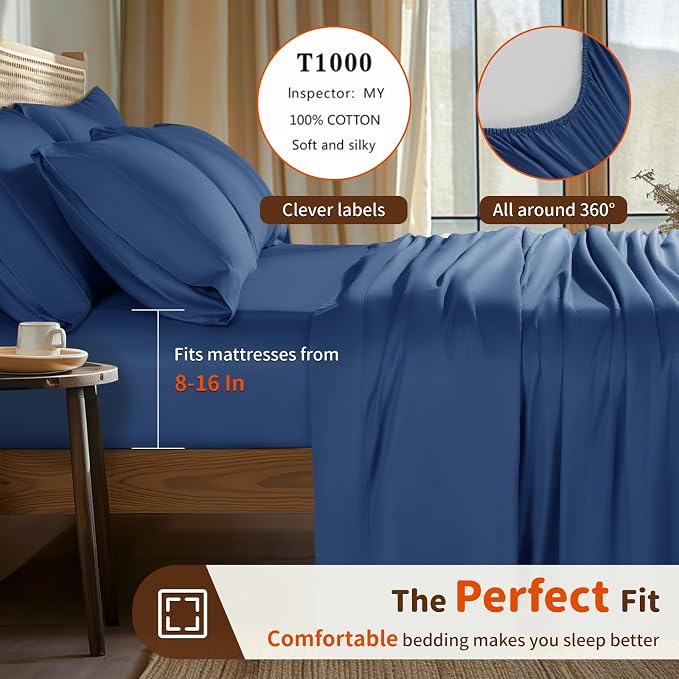 LBRO2M 1000 Thread Count 100% Egyptian Cotton Sheets Set 6 Piece Sets - Image 3