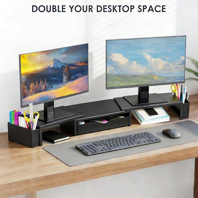 Spacrea Metal Desk Organizers and Accessories, Dual Monitor Stand Riser - Image 6