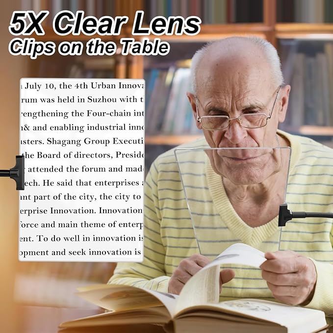 5X Magnifying Glass with Clip for Reading, 10x6 inch Large Full Page Magnifier - Image 2