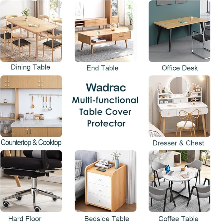 Wadrac Clear Plastic Dining Table Protector 42x66 Clear Office Desk Pad 1.5mm - Image 6