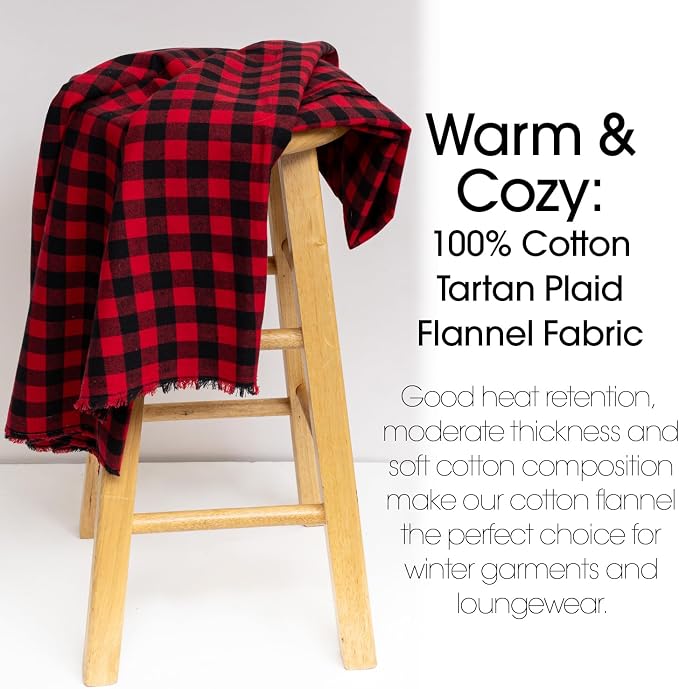Pico Textiles 1 Yard Black and Red Buffalo Plaid Checkered Flannel Fabric - Image 4