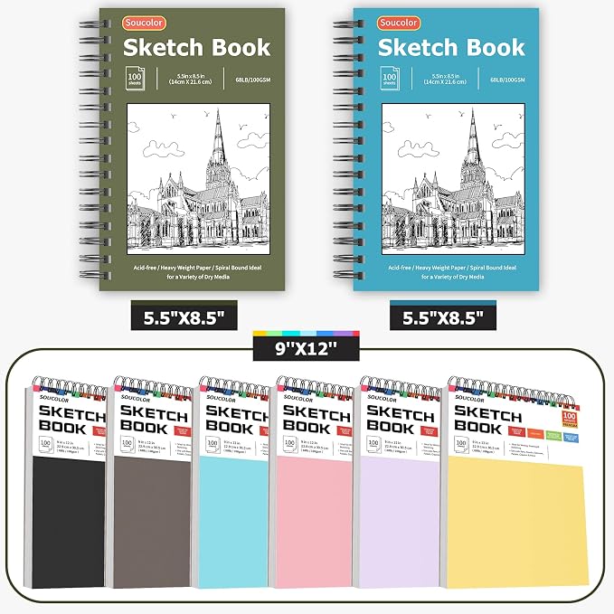 Soucolor Sketchbook 5.5" x 8.5", 2 Pack Mini Sketch Book | Spiral Bound Sketch - Image 8