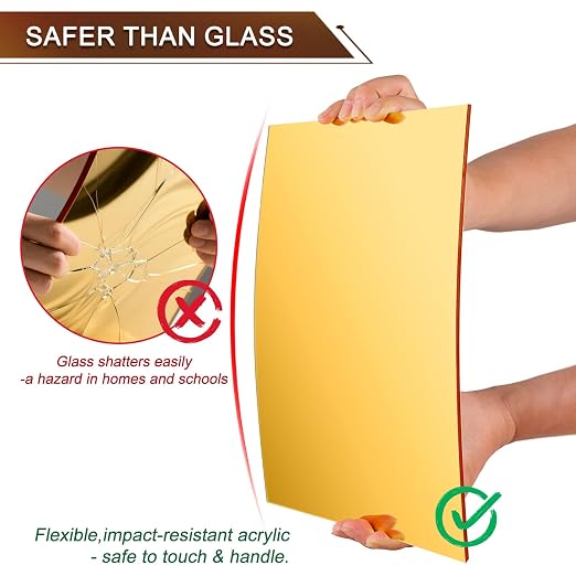 Gold Acrylic Sheets Plastic Wall Mirrors, ALCCIFI 11.8" x 15.7" x 1/8" - Image 2