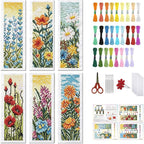 FREEBLOSS 6 Set Cross Stitch Bookmark Kit Wild Flowers Pattern Stamped Cross by FreeandCreativeCraftsArt