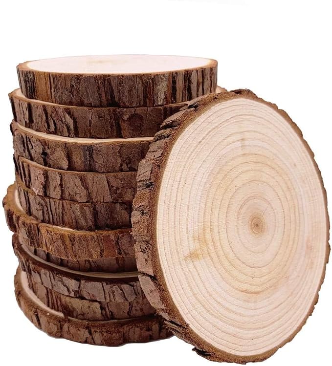 Unfinished Natural with Tree Bark Wood Slices 10 Pcs 4.2-4.7 inch Disc Coasters by WilliamCraftCalifornia