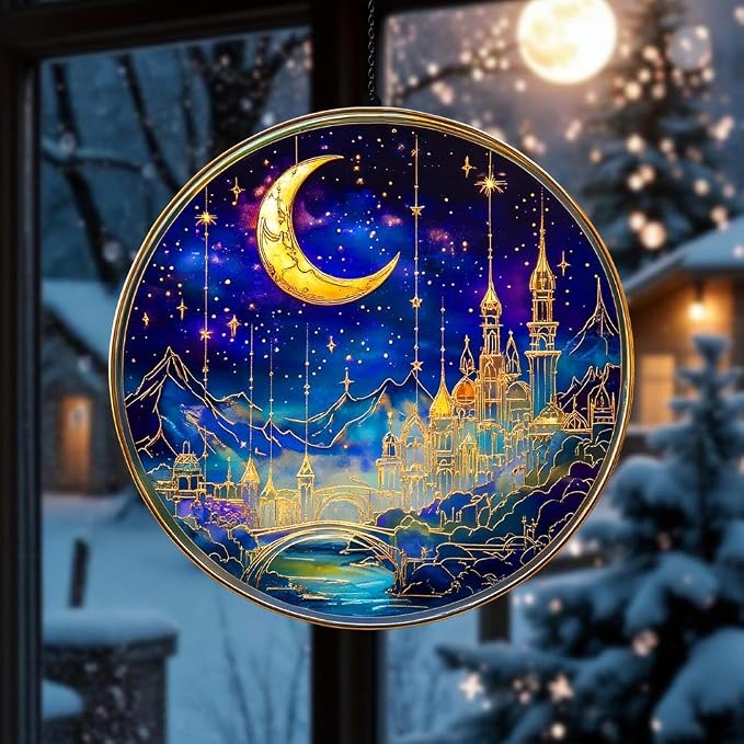 Fantasy Starry Acrylic Suncatcher Window Hanging Book Reader Gift Bookshelf by Unknown