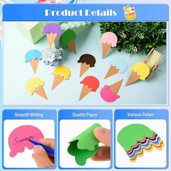 MixTeach 200 Pcs Paper Ice Cream Cone Cutouts Summer Bulletin Board Decorations - Image 3