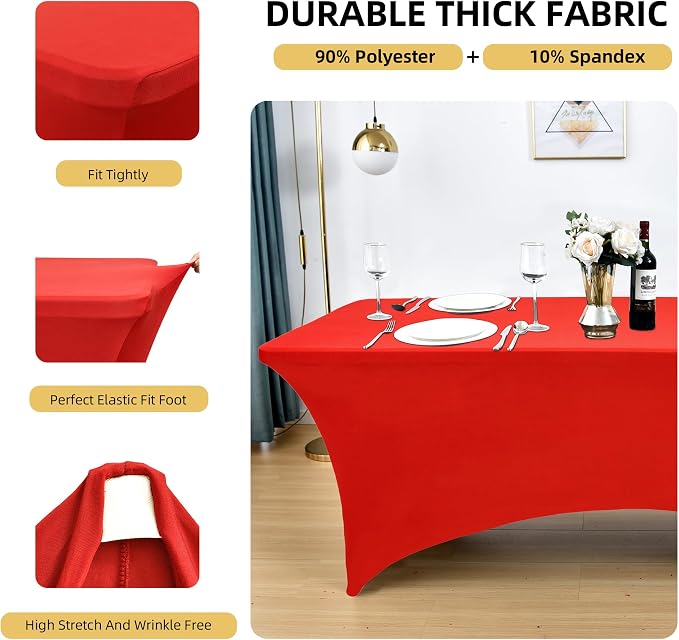 2-Pack 6ft Red Spandex Table Covers - Image 2