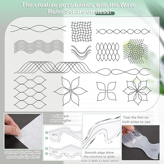 Kigley 2 Pcs Free Motion Quilting Templates Waves Acrylic Quilting Rulers - Image 3
