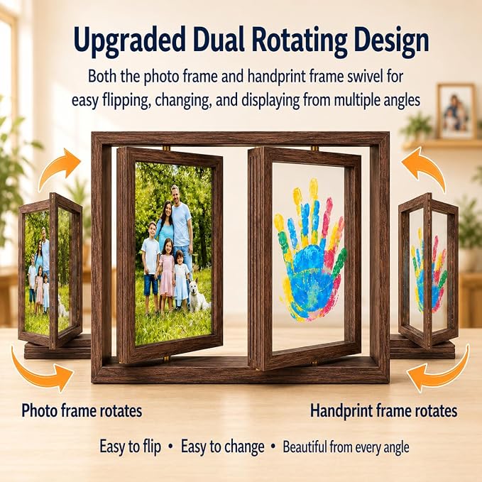 Family Handprint Frame Kit, Dual Rotating Photo & Handprint Display, DIY - Image 2