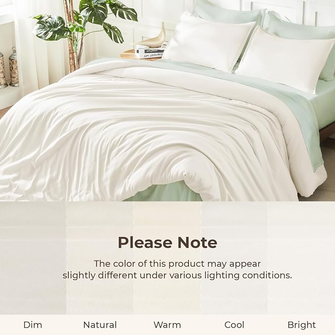 Litanika Ivory Comforter Set King Size, 3 Pieces Lightweight Solid Bedding - Image 8