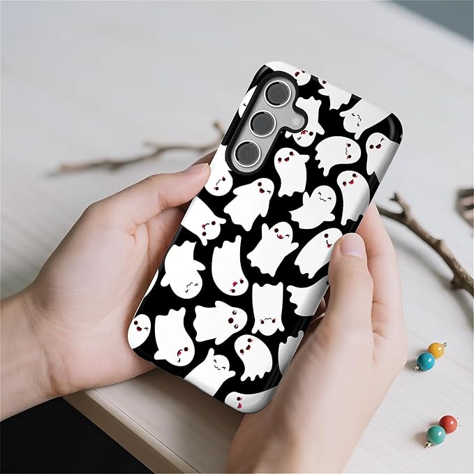 Case for Samsung Galaxy S25 FE, Halloween Ghosts Bats Design Hybrid Dual - Image 5