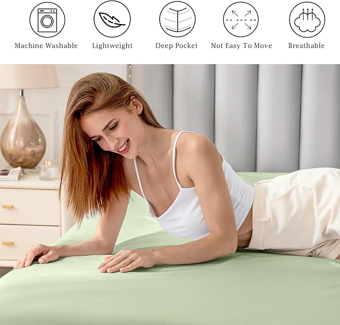 FreshCulture Pure Cotton Fitted Sheets Full Size, 300 Thread Count Percale - Image 5