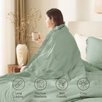 Andency Sage Green Tassel Comforter Set Full, 3 Pieces Boho Farmhouse Shabby - Image 4