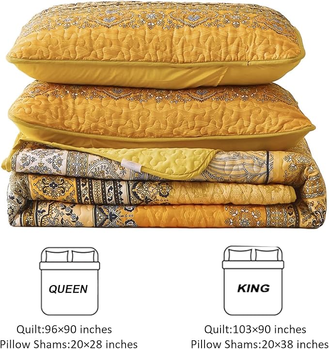 WONGS BEDDING Boho Queen Quilt Set, Lightweight Microfiber Bed Decor Bedspread - Image 7