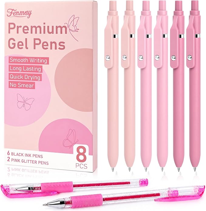 Fenmay 8 Pcs Gel Pens with Black & Pink Ink, 0.7mm Fine Point Smooth Writing by %E2%80%8EFenmay