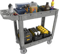 Heavy Duty Rolling Utility Cart with Wheels 2-Tier Utility Plastic Service Work Cart for Shop, Garage, Warehouse, Maintenance 550 lbs