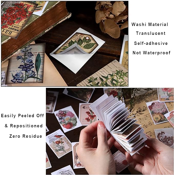 PRSTINCOL 300 Pcs Scrapbook Washi Stickers, Vintage Flower Butterfly Botanical - Image 5