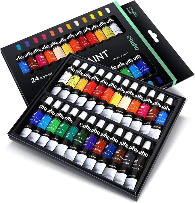 Ohuhu Oil Paint Set, 24 Oil-Based Colors, 12ml/0.42oz x 24 Tubes Non-Toxic Oil - Image 2