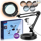 12X Magnifying Glass with Light and Stand, 5 Color Modes 10 Stepless Dimmable by ProfessionalMagnifyingGlass