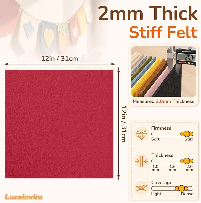 2mm Stiff Felt Sheets 12" X 12" | Thick Polyester Felt Material, DIY Craft - Image 3