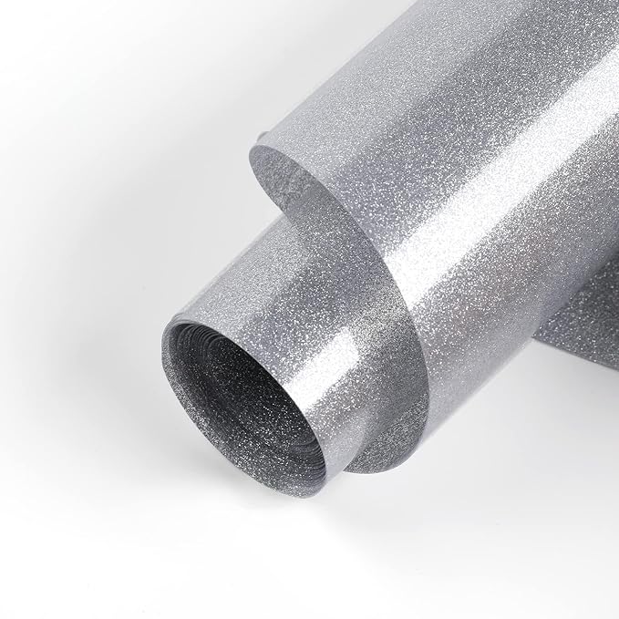 HTVRONT Silver Glitter Heat Transfer Vinyl, Iron on Vinyl by HTVRONT