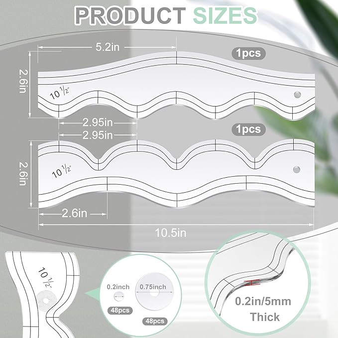 Kigley 2 Pcs Free Motion Quilting Templates Waves Acrylic Quilting Rulers - Image 2