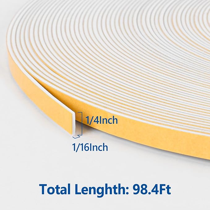 Self Adhesive Foam Tape Weatherstrip 1/4in x 1/16in x 98.4Ft High Density Foam - Image 2