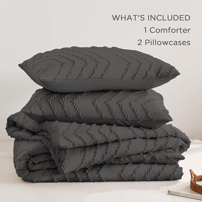 Andency Dark Grey Comforter Set King Size, Boho Soft Warm Tufted Bedding - Image 6