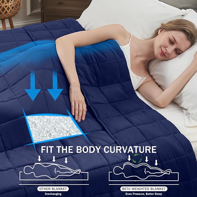 Navy Blue Weighted Blanket for Adults 25lbs, Cal King Cooling Heavy Throw - Image 2