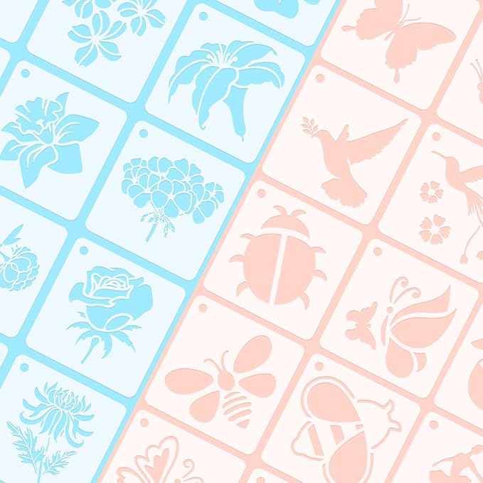 Augshy 56 Pack Flower Stencils for Wood, Butterfly & Bird Stencils for Wall & - Image 6