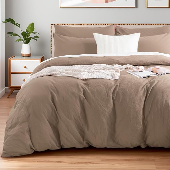 NEXHOME PRO 100% Washed Cotton Duvet Cover Full Size, Ogranic Natural Linen by NEXHOMEPRO