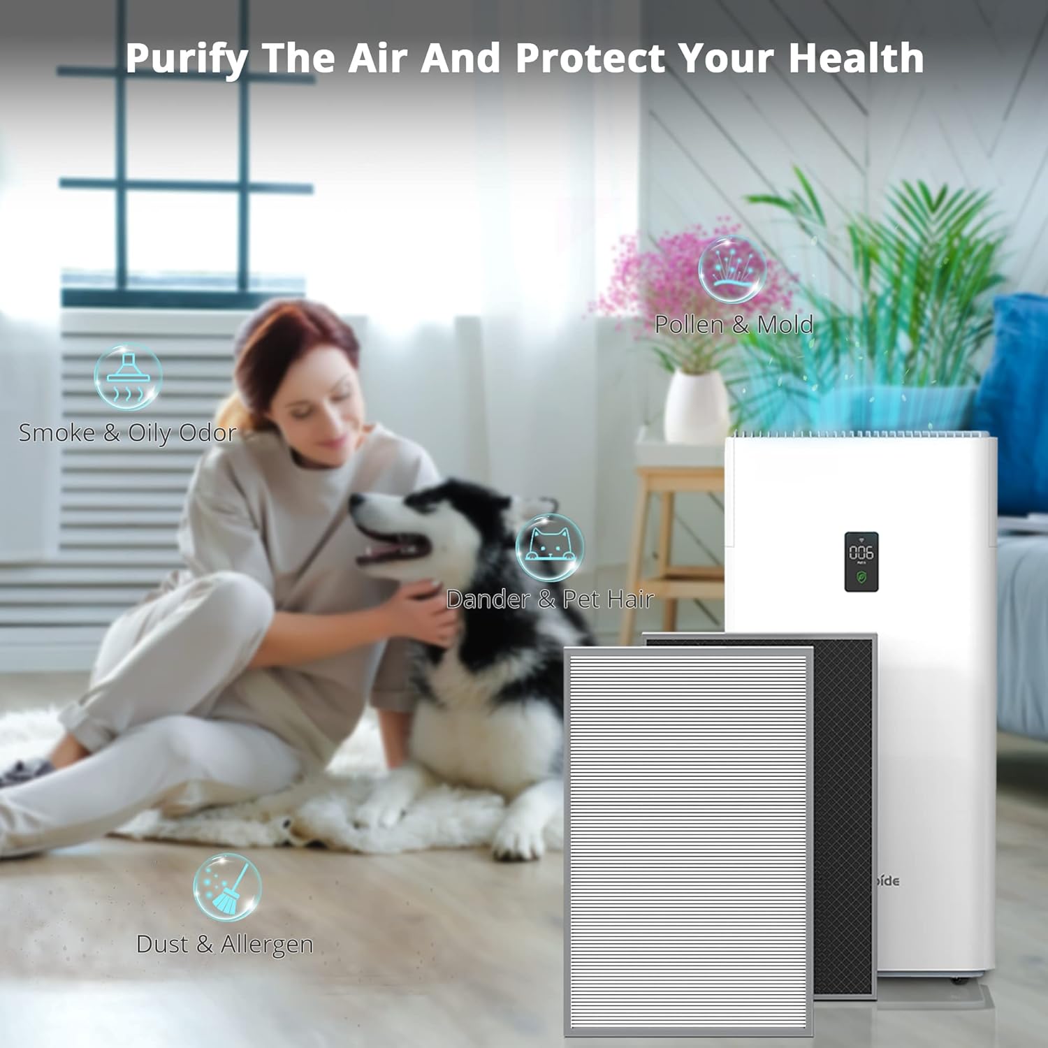 Y1000 Air Purifier Replacement Filter, 2-in-1 H13 True HEPA and High-Efficiency Activated Carbon Filters Set, 1 Set of 2pcs,Y1000Filter