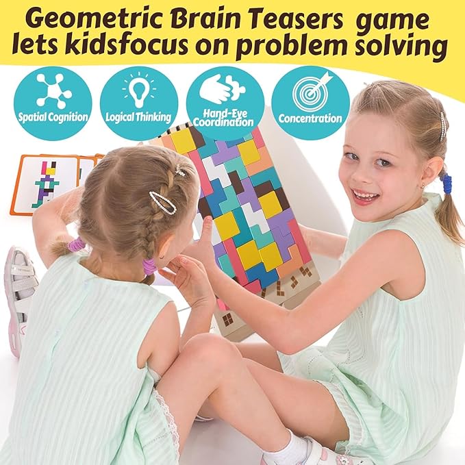 Wooden Colored 3D Russian Block Puzzle Jigsaw Stacking Montessori Toys - Image 4