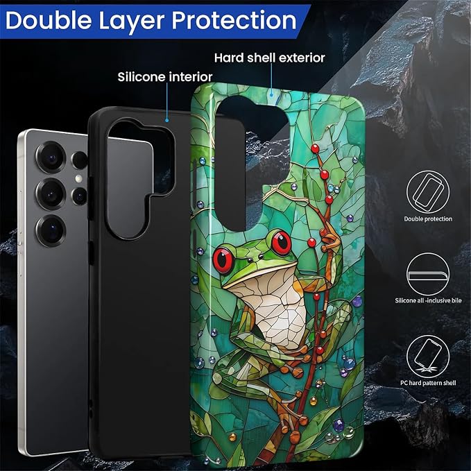 for Samsung Galaxy S25 Ultra Case, Frog Stained Glass Pattern Glossy 2 in 1 - Image 3