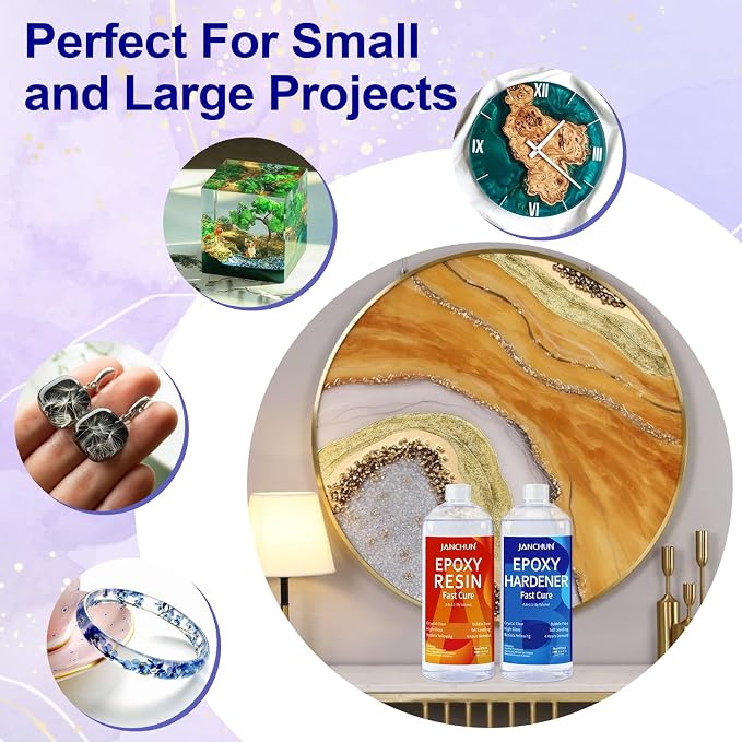 JANCHUN Crystal Clear Epoxy Resin Kit 32OZ, Bubble-Free, Anti-Yellowing - Image 5