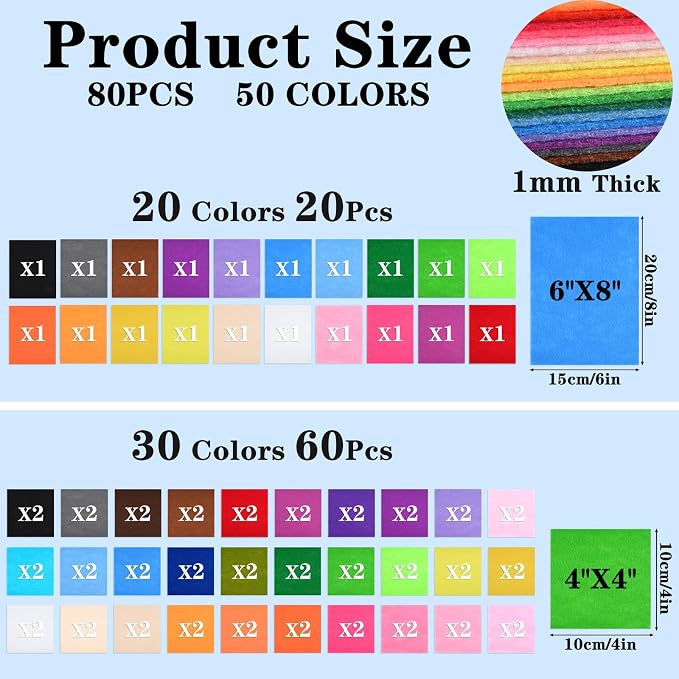NEBURORA 80PCS Felt Fabric Sheets Craft Kit - Image 2