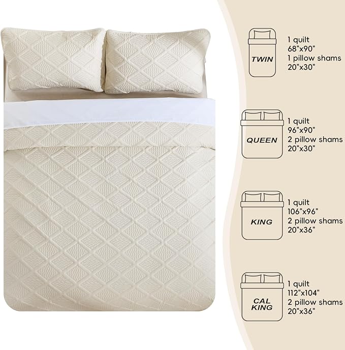 Yiran California King Size Beige Quilt Set Lightweight Oversized Bedspread - Image 7