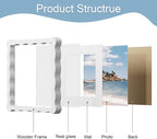 8x8 Picture Frame with Mat for 6x6, Wavy Edge Wooden Real Glass Photo Frame for - Image 5
