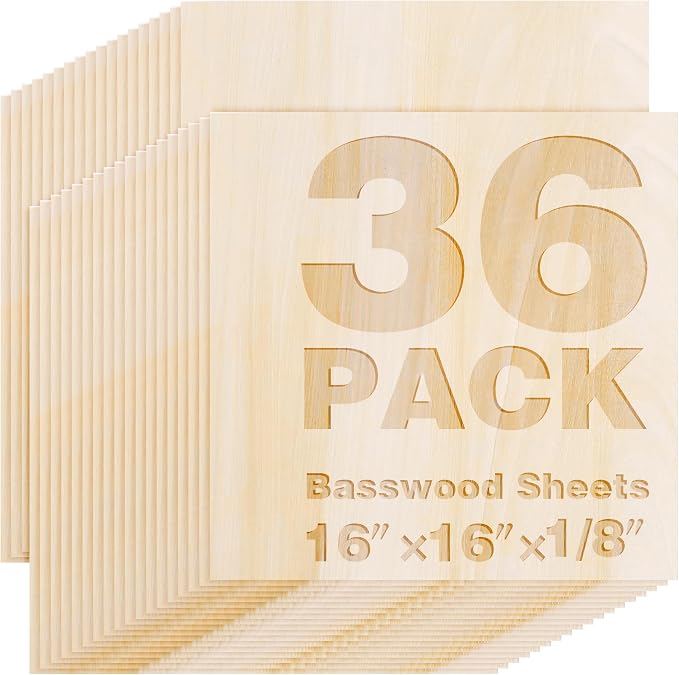 36 Pack Basswood Sheets 16"x16"x1/8", 3mm Basswood by Axincheng
