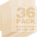 36 Pack Basswood Sheets 16"x16"x1/8", 3mm Basswood by Axincheng