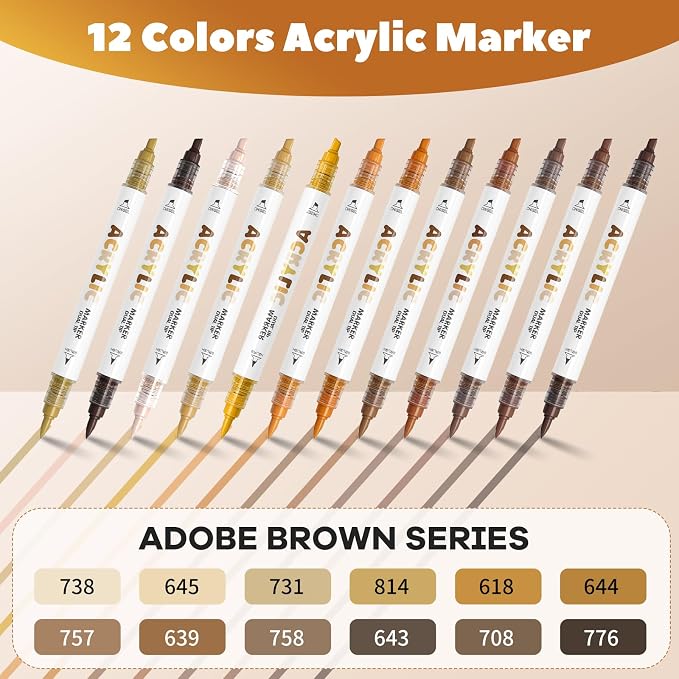 Brown Acrylic Paint Pens, Water Based 12 Colors Dual Tip Acrylic Paint Markers - Image 2