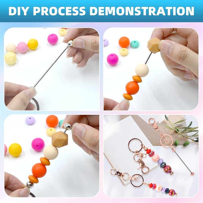 20 Pcs Beadable Keychains Bulk Kit – DIY Keychain Making Supplies - Image 4