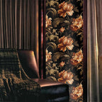 Vintage Dark Black Orange Brown Peony Florals Stained Glass Window Films - Image 2