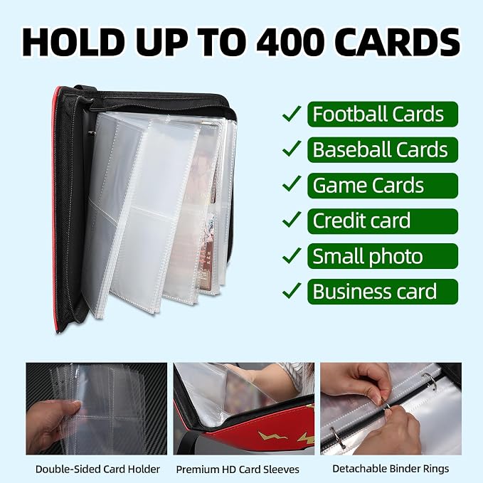 Collectible Trading Card Albums, 4 Pocket Card Binder, 400 Double Sided Pocket - Image 4