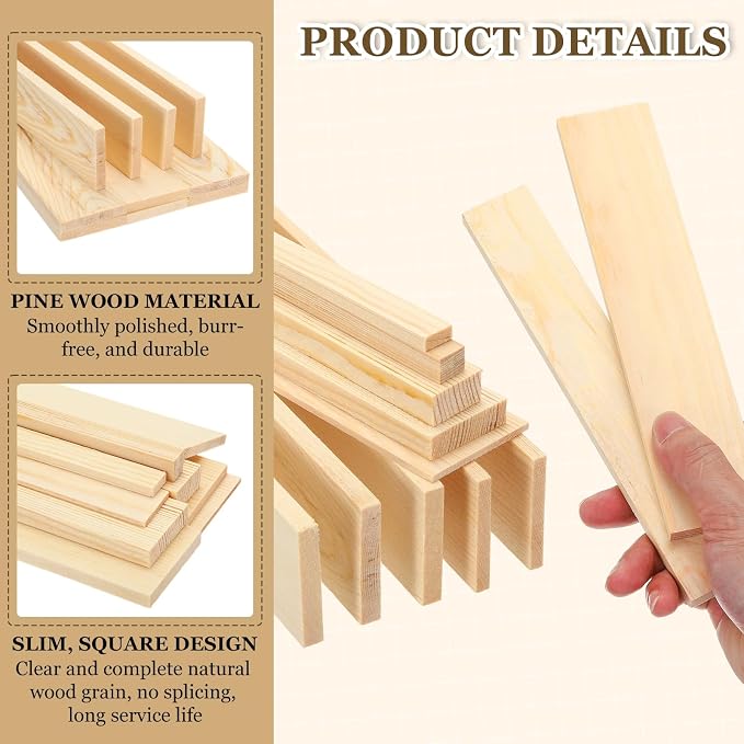 MECCANIXITY 10Pcs Wood Strips Slats, 11/32" x 7/8" x 16" Thin Wood Sticks Flat - Image 3