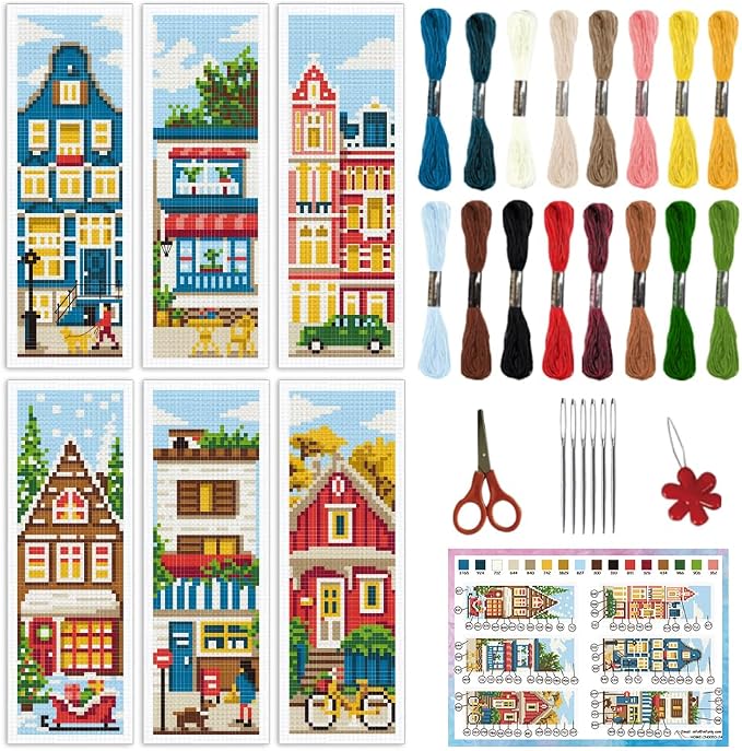 INFUNLY 6 Set DIY Cross Stitch Bookmark Kit Building House Cross Stitch Kits by INFUNLY